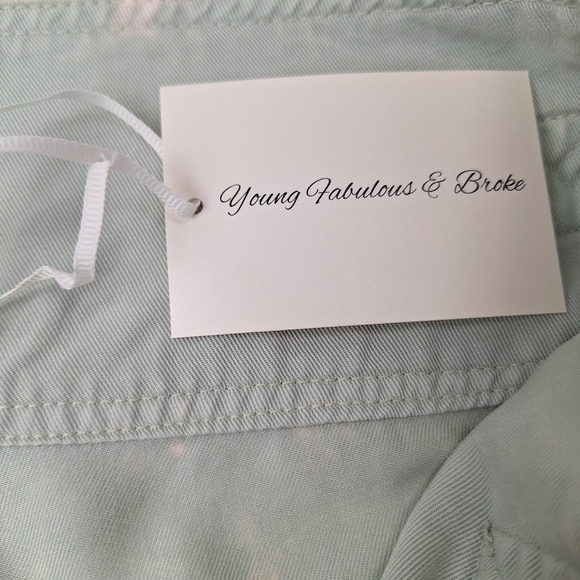 NEW Young Fabulous & Broke Small High Rise Tencel Pant Water Potassium Wash Mint - Picture 16 of 16